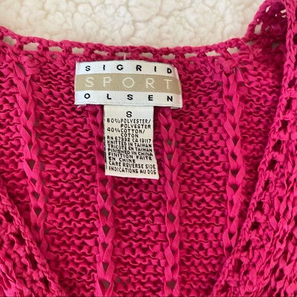 Sigrid Olsen Fuchsia V-neck Button Front Short Sleeve Sweater Top Size Small - Picture 9 of 11
